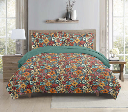 Indian Boho Batik Block Floral Printed Cotton Reversible Summer Lightweight Quilt Set - Adore India   