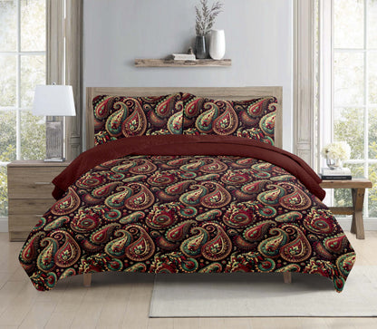 Royal Burgundy Paisley Printed Cotton Reversible Summer Lightweight Bedspread Quilt Set - Adore India   