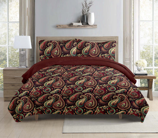 Royal Burgundy Paisley Printed Cotton Reversible Summer Lightweight Bedspread Quilt Set - Adore India   