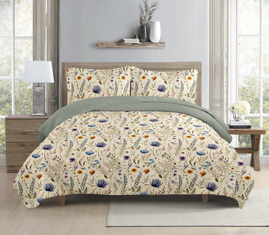 Wild Floral Purple Printed Cotton Reversible Summer Lightweight Bedspread Quilt Set - Adore India   