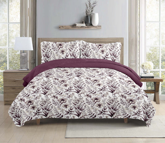 Burgundy Autumn Floral Printed Cotton Reversible Summer Lightweight Quilt Set - Adore India   