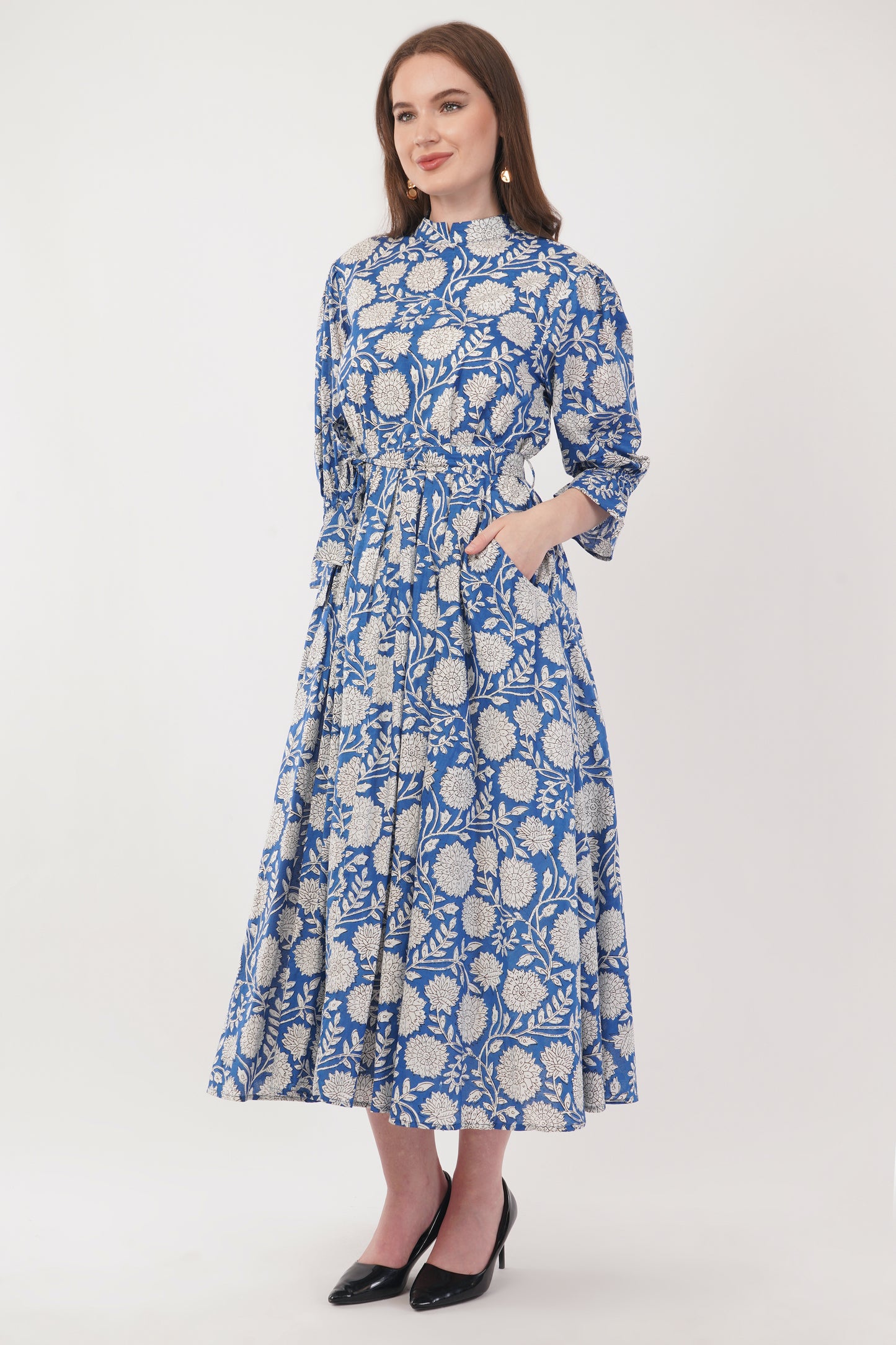 Hand Block Printed Long Cotton Shirt Dress – Royal Botanica