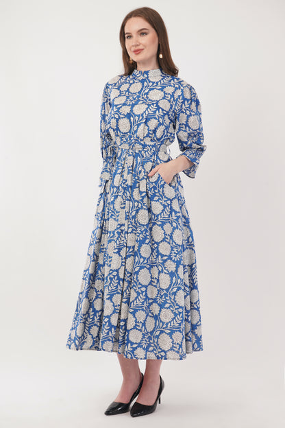 Hand Block Printed Long Cotton Shirt Dress – Royal Botanica