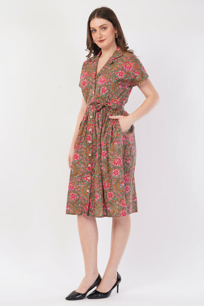Hand Block Printed Cotton Shirt Dress – Pink Meadow