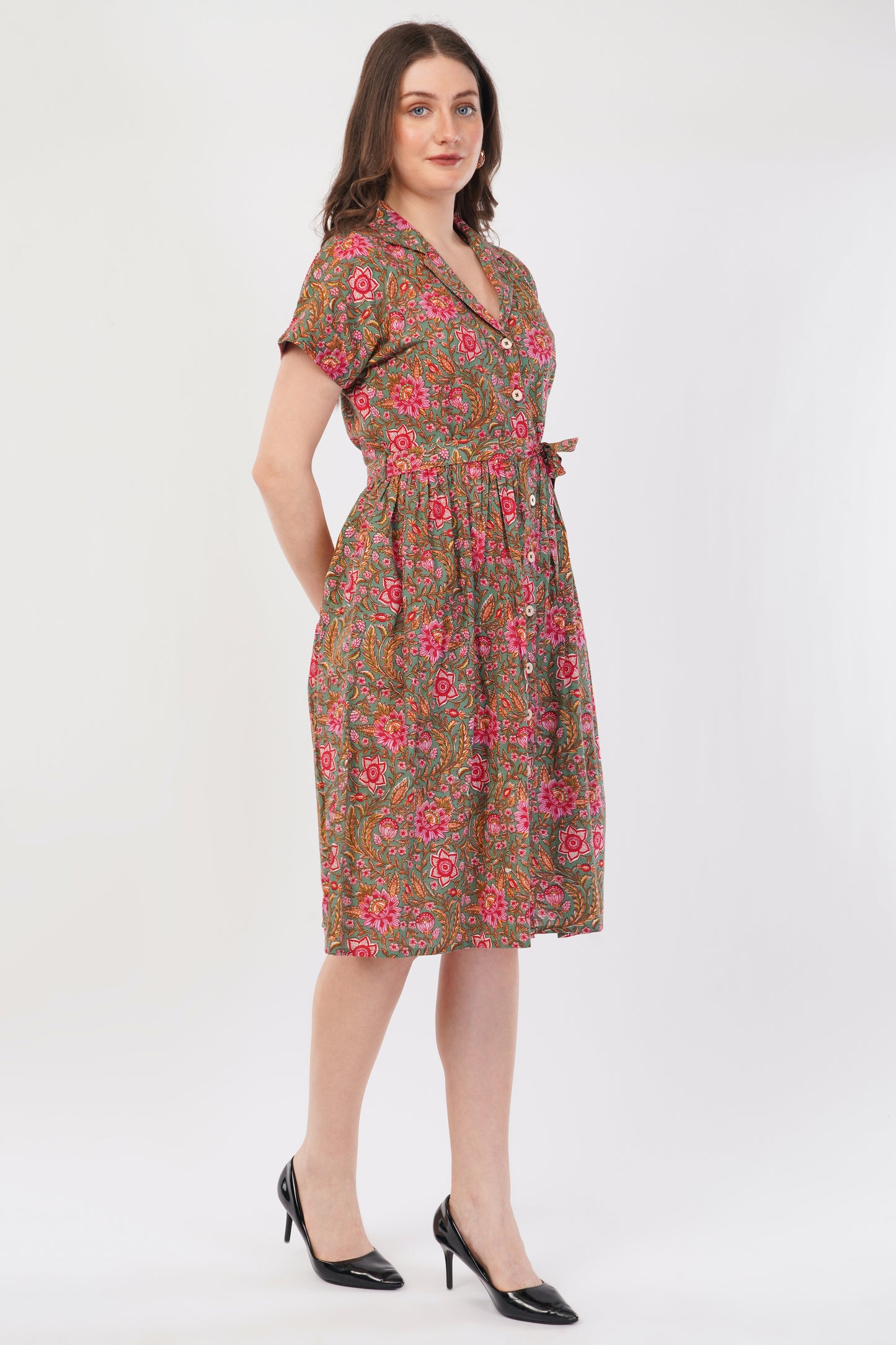 Hand Block Printed Cotton Shirt Dress – Pink Meadow