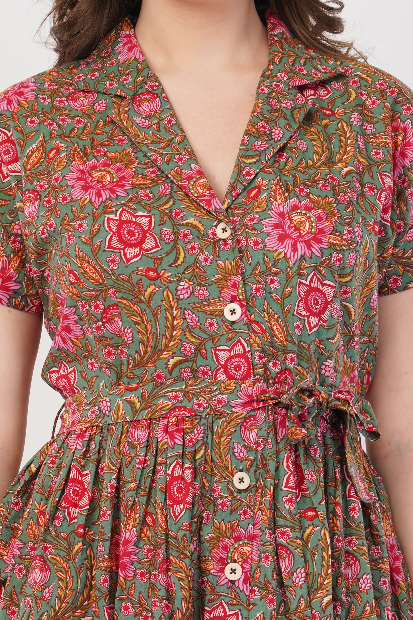 Hand Block Printed Cotton Shirt Dress – Pink Meadow