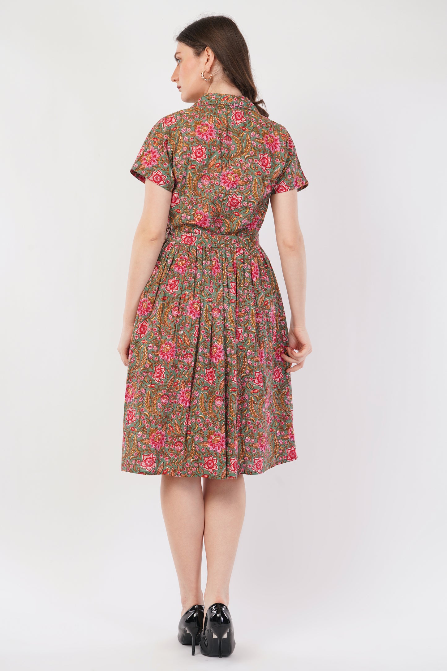Hand Block Printed Cotton Shirt Dress – Pink Meadow