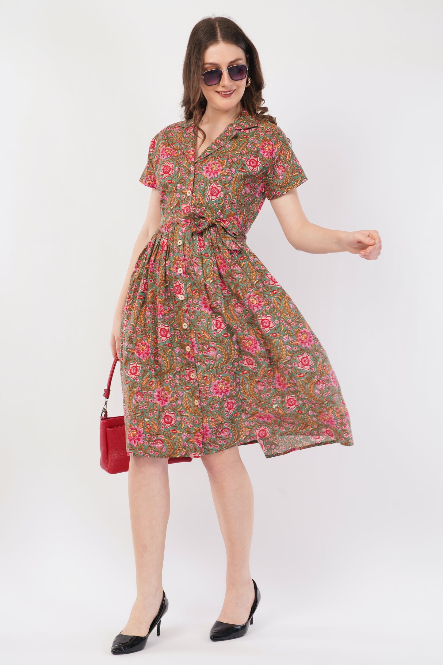 Hand Block Printed Cotton Shirt Dress – Pink Meadow