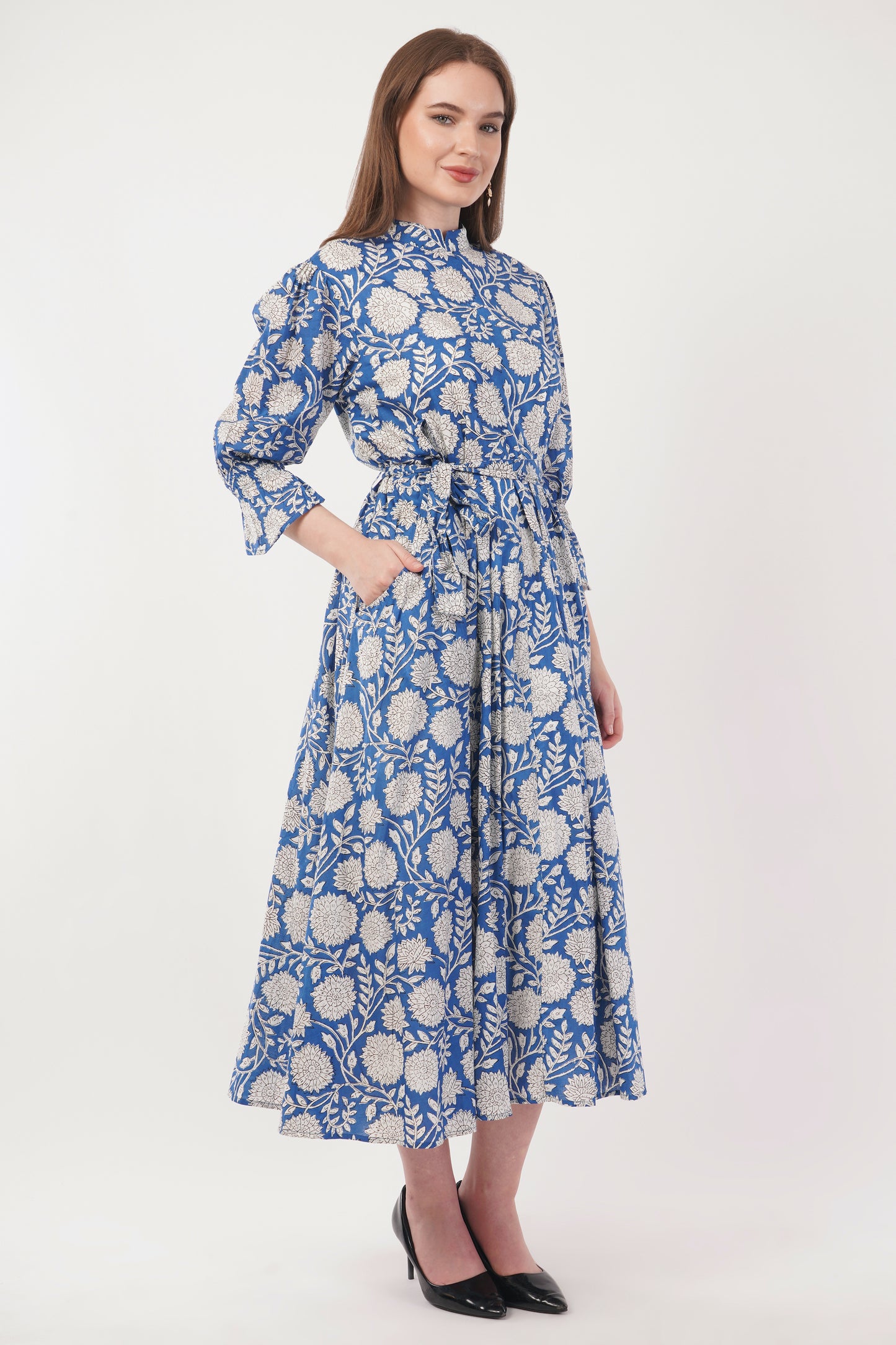 Hand Block Printed Long Cotton Shirt Dress – Royal Botanica