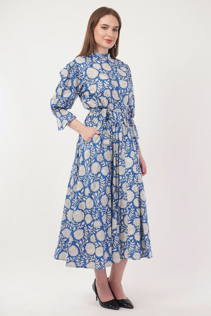 Hand Block Printed Long Cotton Shirt Dress – Royal Botanica