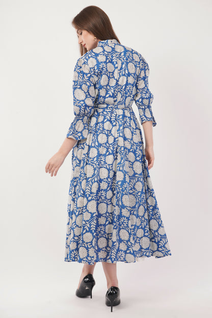 Hand Block Printed Long Cotton Shirt Dress – Royal Botanica