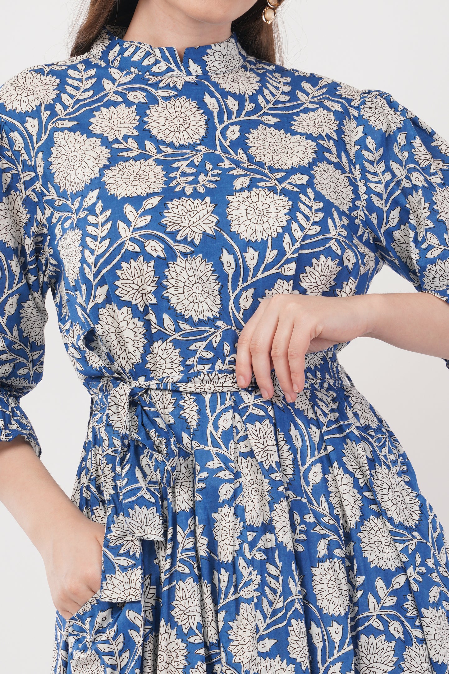 Hand Block Printed Long Cotton Shirt Dress – Royal Botanica