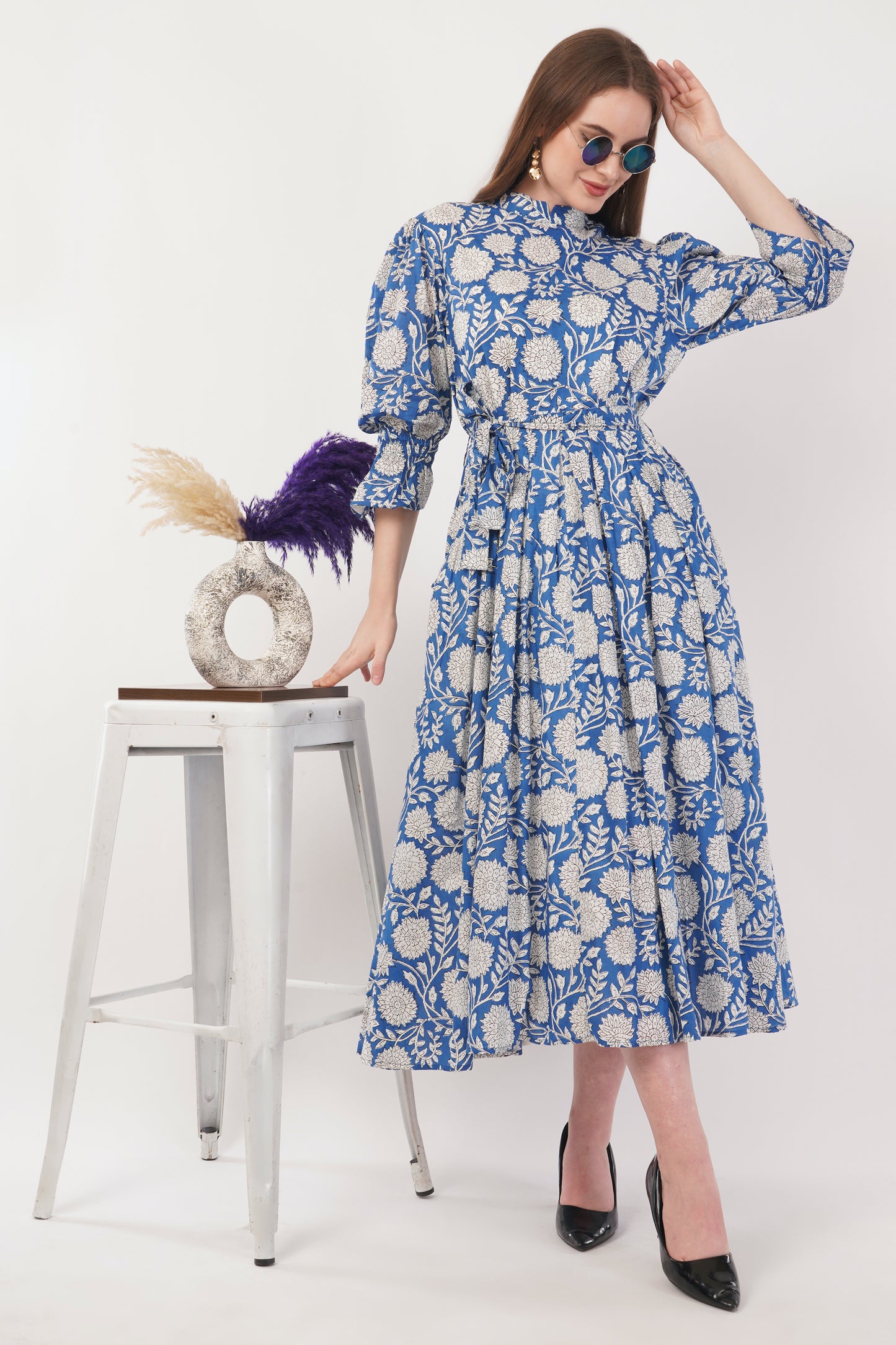Hand Block Printed Long Cotton Shirt Dress – Royal Botanica