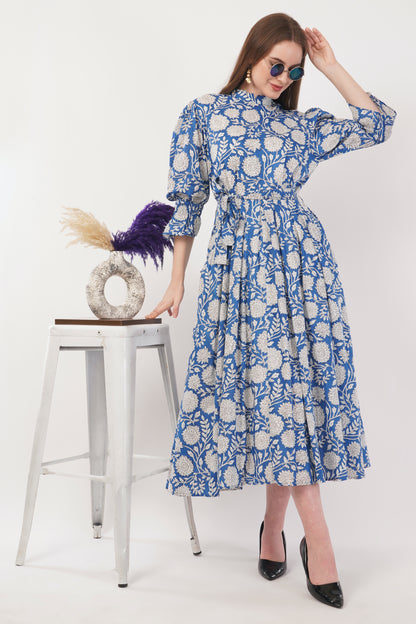 Hand Block Printed Long Cotton Shirt Dress – Royal Botanica