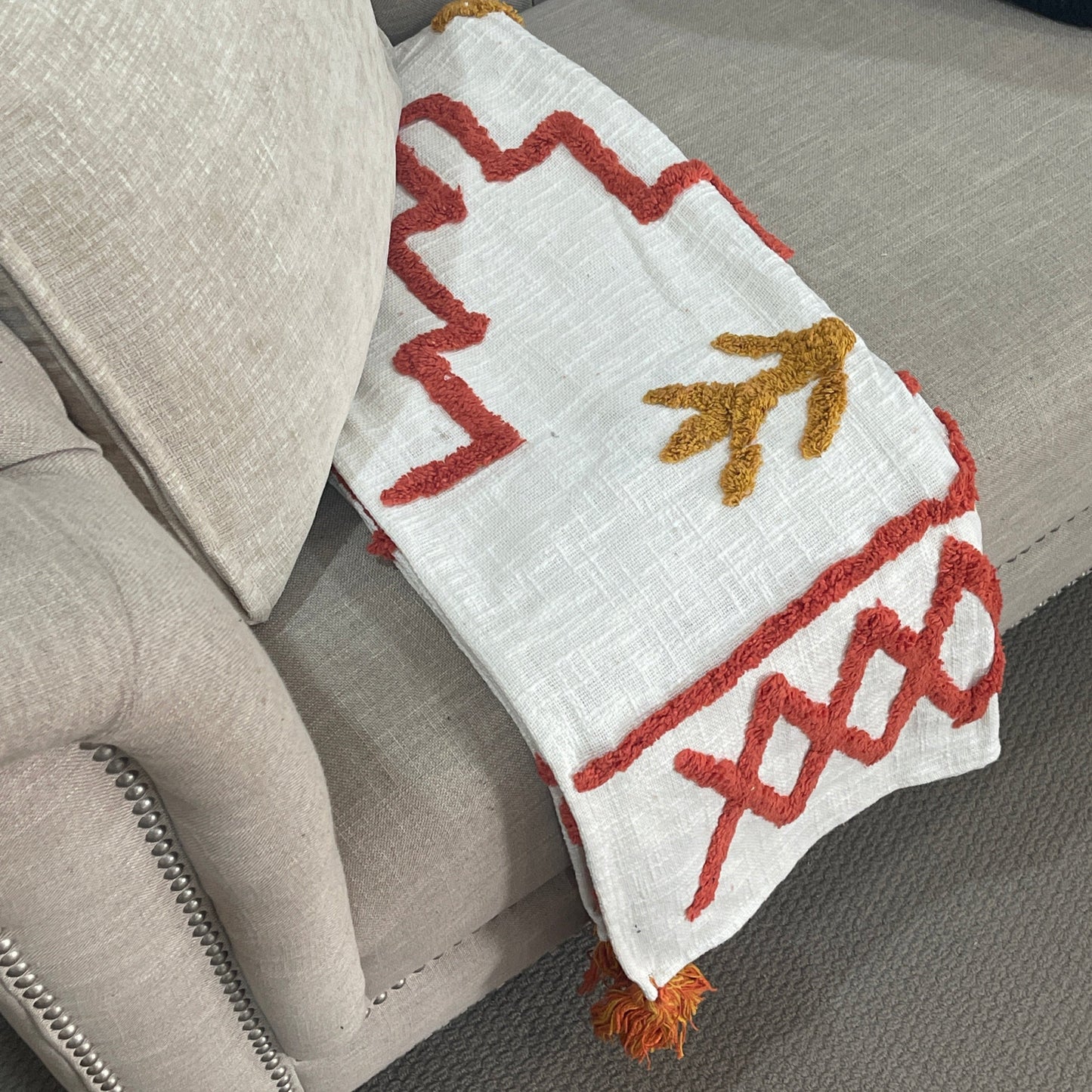 Bohemian Red Cotton Bedding Tufted Throw Blanket - Adore India   