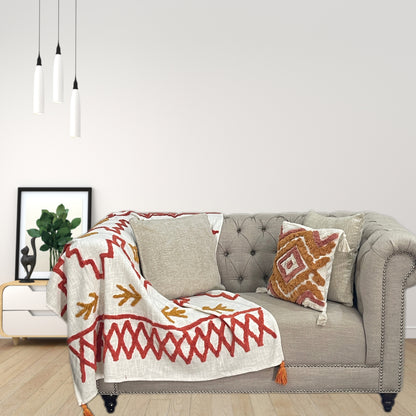 Bohemian Red Cotton Bedding Tufted Throw Blanket - Adore India   