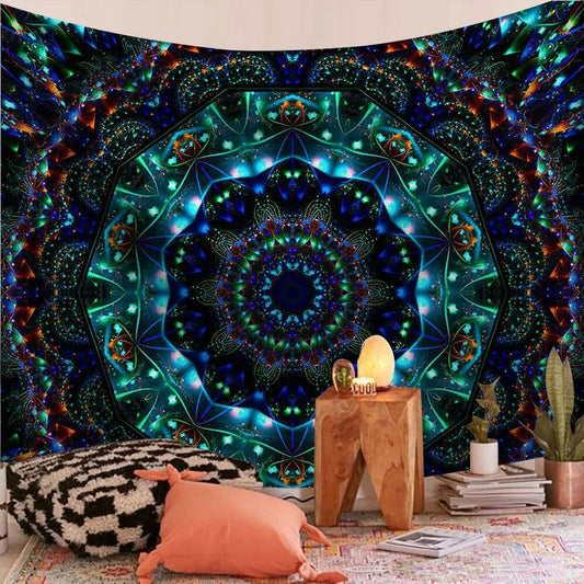 Universe Teal Indian Mandala Tapestry Psychedelic Wall Hanging Boho Decor - Adore India   