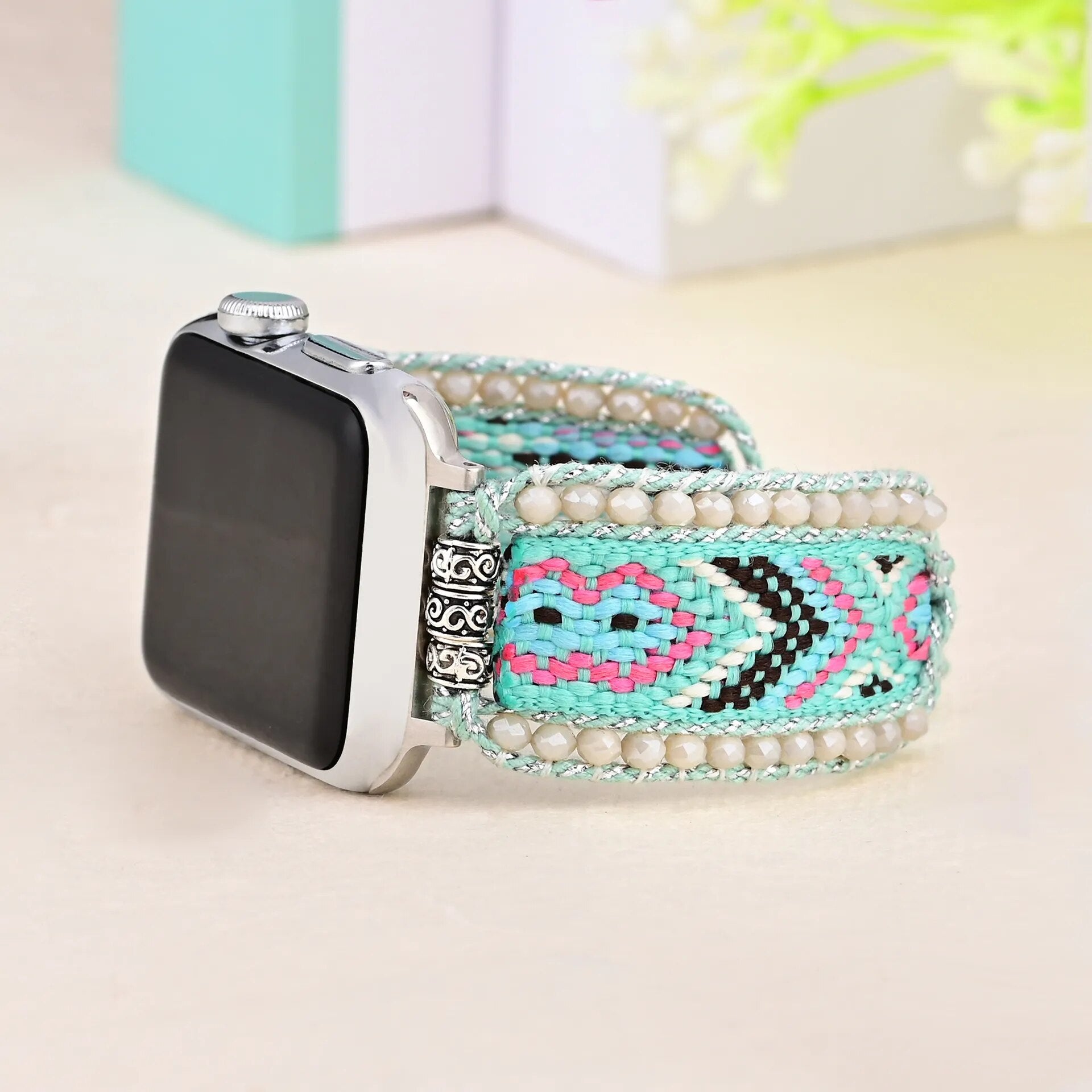 Bohemian Nylon Beaded Strap For iOS Watch Elastic Bracelet - Adore India   