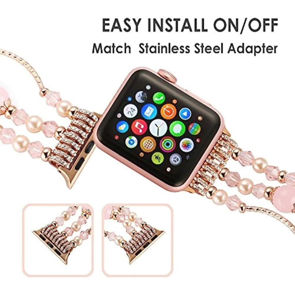 Handmade Beaded Watch Band Bracelet for iOS Series 9 8 7 6 SE 5 Strap - Adore India   