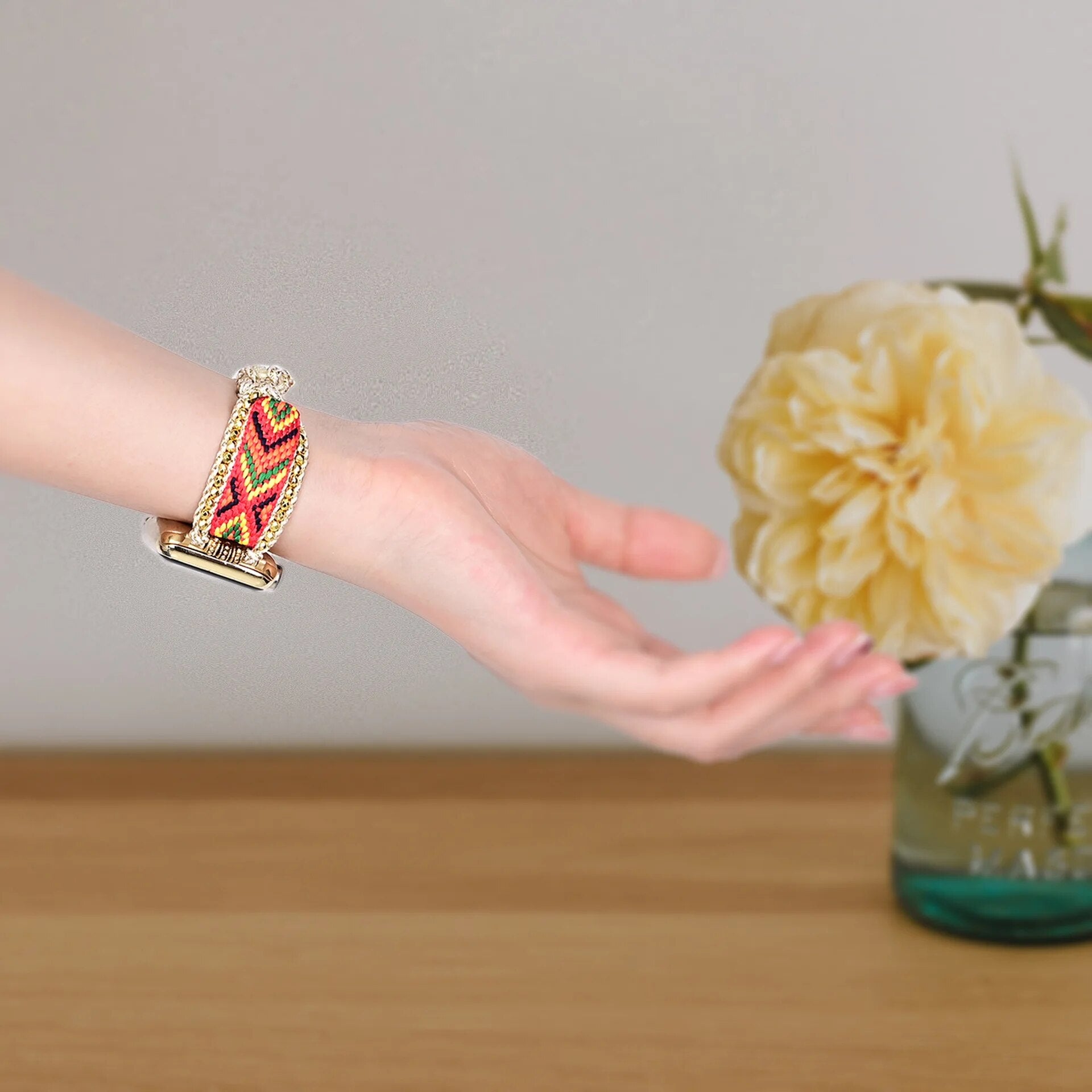 Bohemian Nylon Beaded Strap For iOS Watch Elastic Bracelet - Adore India   