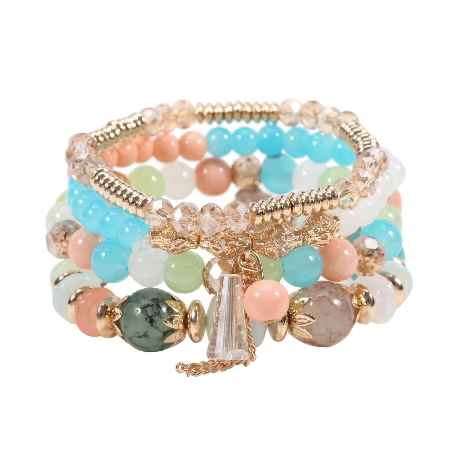 Bohemian Handmade Crystal Beaded Multi Colour Bracelet with Charm - Adore India   