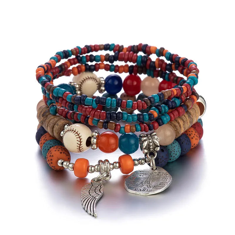 Bohemian Handmade Crystal Beaded Multi Colour Bracelet with Charm - Adore India   