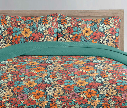 Indian Boho Batik Block Floral Printed Cotton Reversible Summer Lightweight Quilt Set - Adore India   