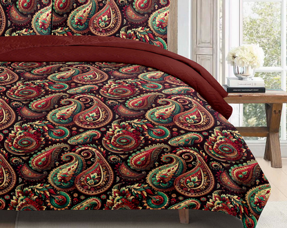 Royal Burgundy Paisley Printed Cotton Reversible Summer Lightweight Bedspread Quilt Set - Adore India   