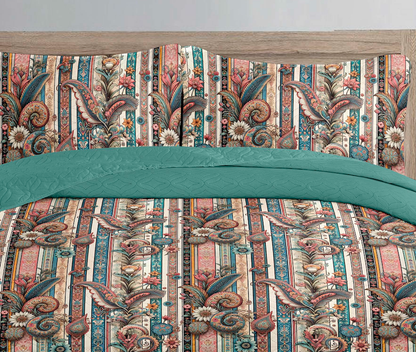 Vintage Stripe Paisley Printed Cotton Reversible Summer Lightweight Bedspread Quilt Set - Adore India   