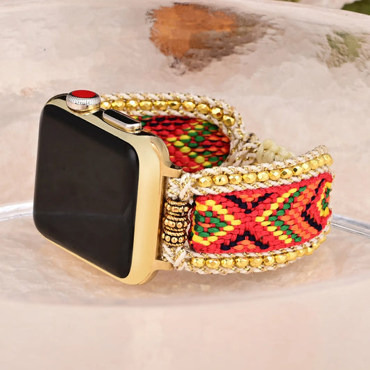 Bohemian Nylon Beaded Strap For iOS Watch Elastic Bracelet - Adore India   