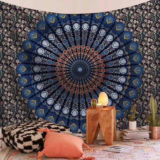 Harmony Peacock Indian Mandala Tapestry Psychedelic Wall Hanging Boho Decor - Adore India   
