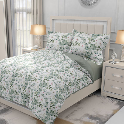  Bohemian Watercolor Leaves Quilt Cover Set - Serene Petals King Size - Adore India   