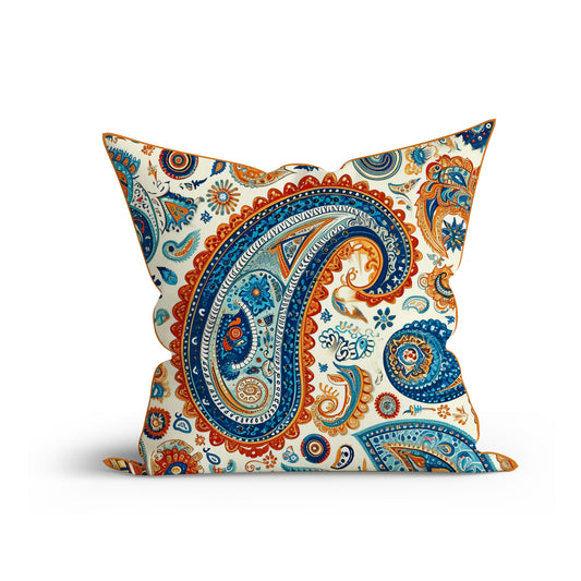 Boho Vintage Paisley Charm Printed Sofa Cushion Cover Set with Piping - Adore India