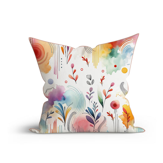 Bohemian Rainbow Leaf Harmony Printed Cotton Cushion with Piping-Adore India