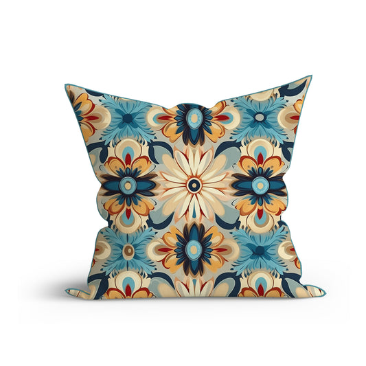 Sunset Blossom Fusion Printed Cotton Cushion with Piping-Adore India