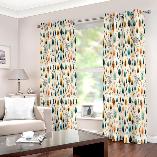 Teal Bohemian Minimalistic Eclectic Floral Printed Curtain Set - Adore India   