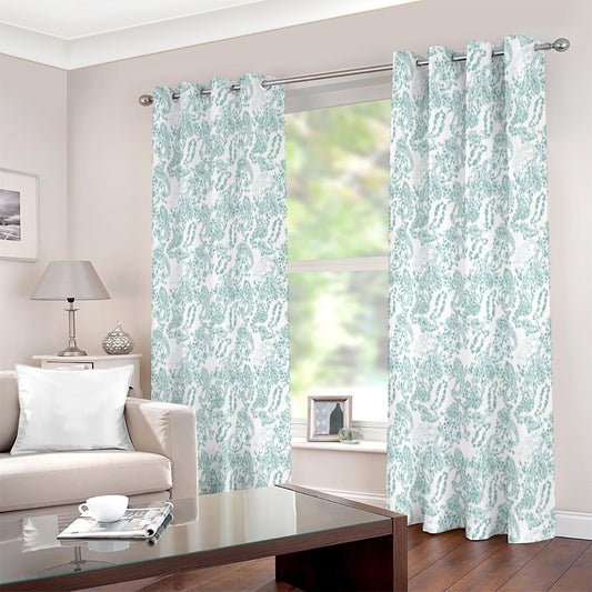 Turquoise Paisley Printed Eyelet Curtain - Adore India   