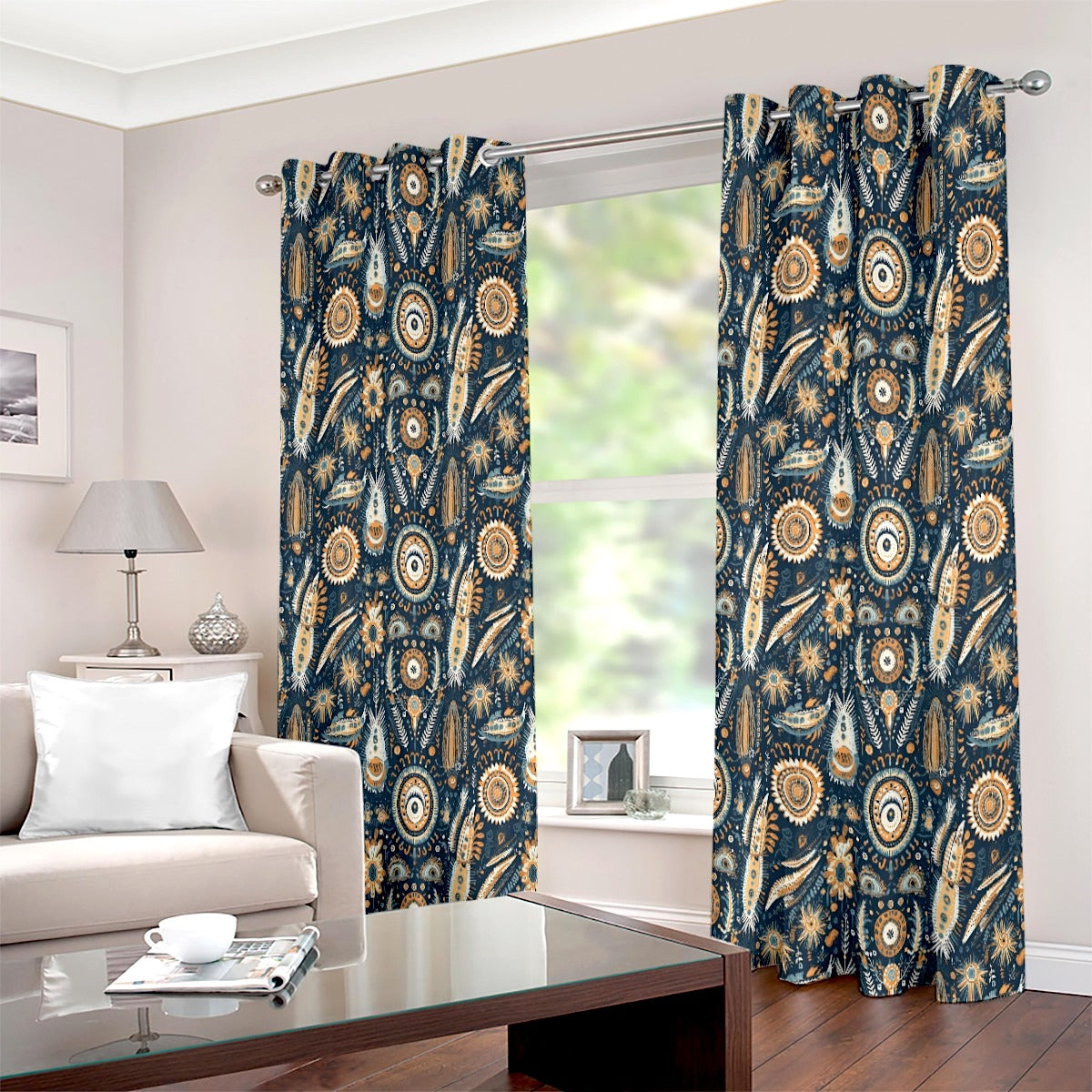 Vintage Boho Eye Black Floral Petal Printed Curtain Set - Adore India   