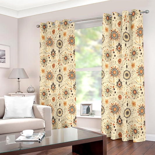 Vintage Gold Floral Printed Curtain Set - Adore India   