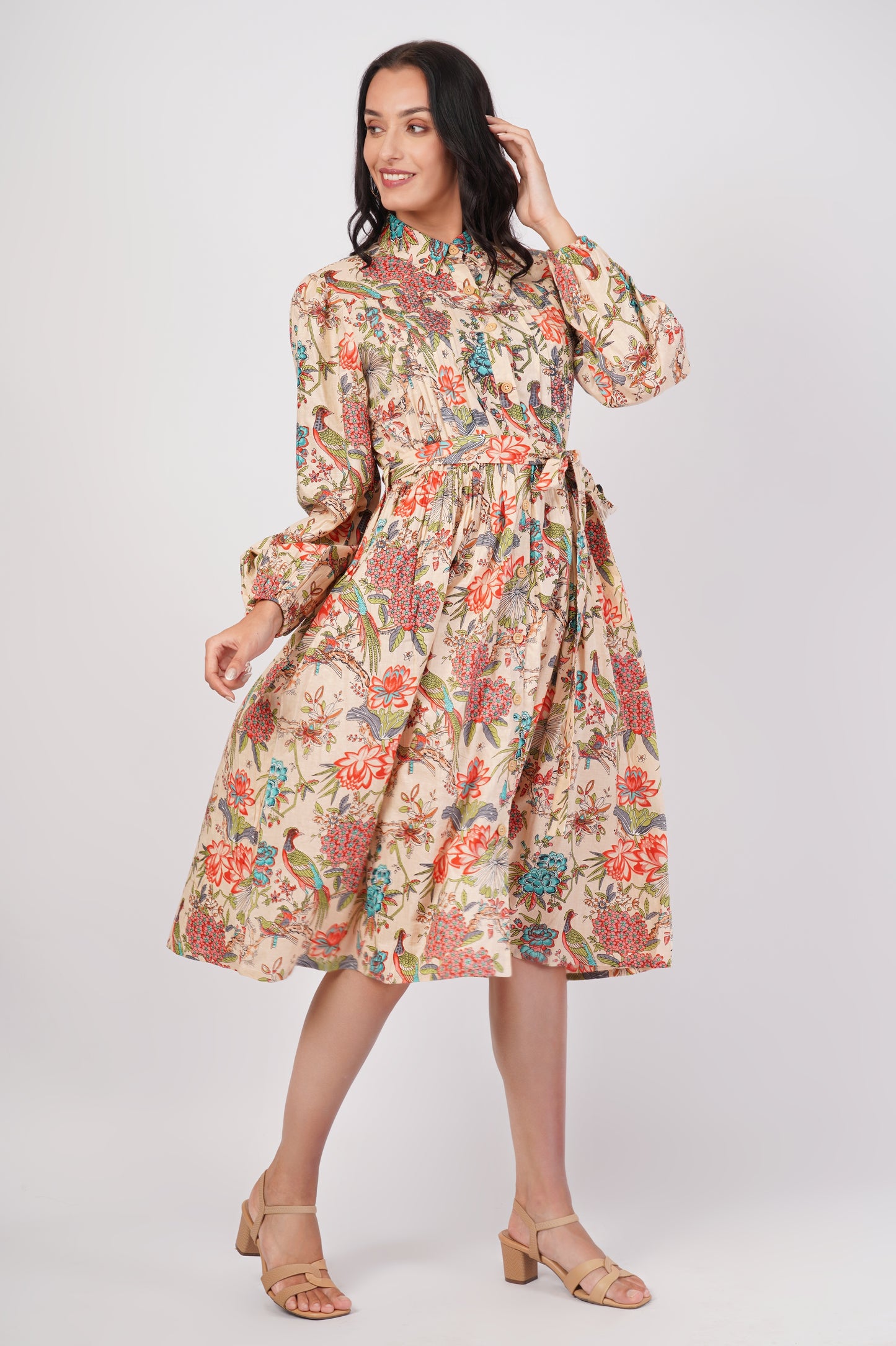 Tropical Avery Pleated Cotton Dress – Bird & Bloom Shirt Midi