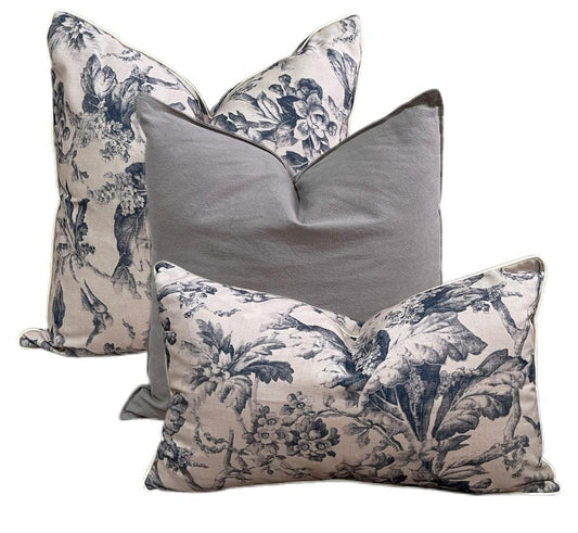 Vintage Blue Floral Abstract Cushion Pillow Set