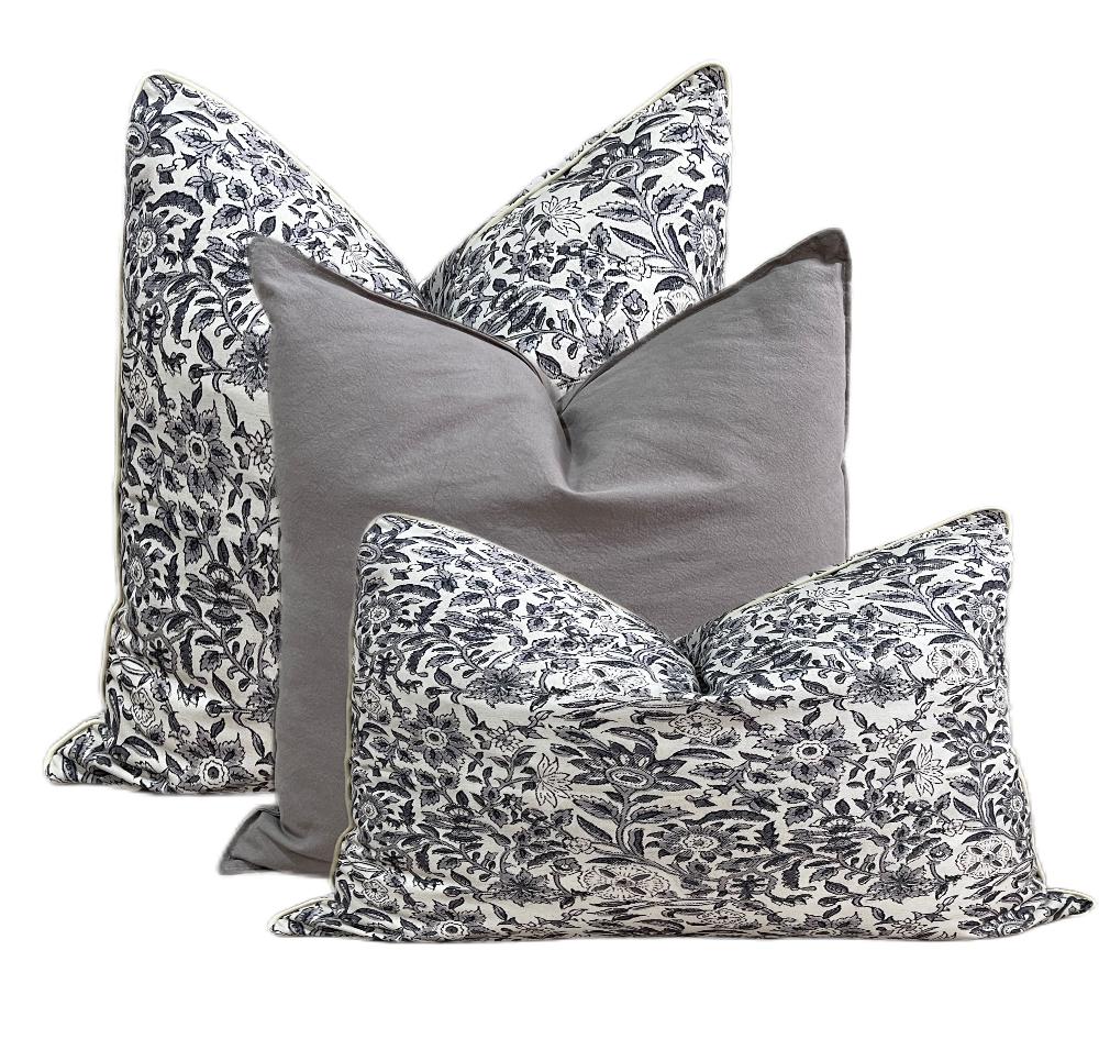 Vintage Grey Floral Cushion Pillow Set