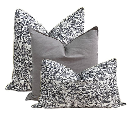 Vintage Grey Floral Cushion Pillow Set