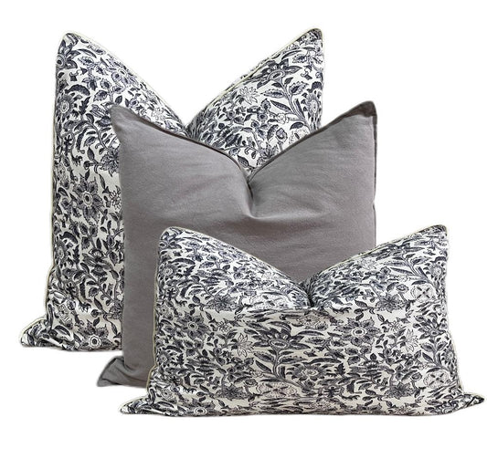 Vintage Grey Floral Cushion Pillow Set