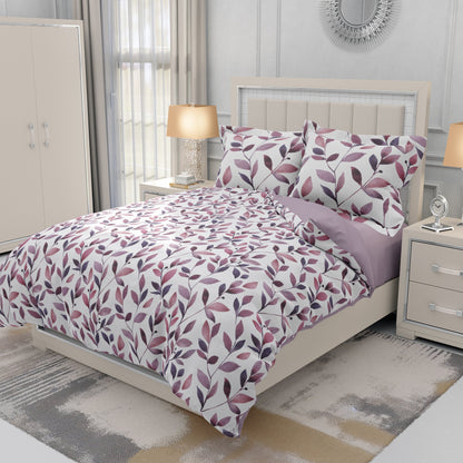 Watercolour Leaf Stem Mauve Quilt Cover Set - Serene Elegance for Your Sleep Haven - Adore India   
