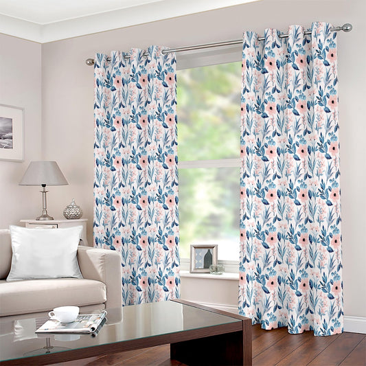 Water Colour Blue Pink Pastel Art Printed Curtain Set - Adore India   