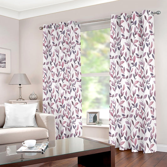 Watercolour Mauve Floral Printed Eyelet Curtain - Adore India   