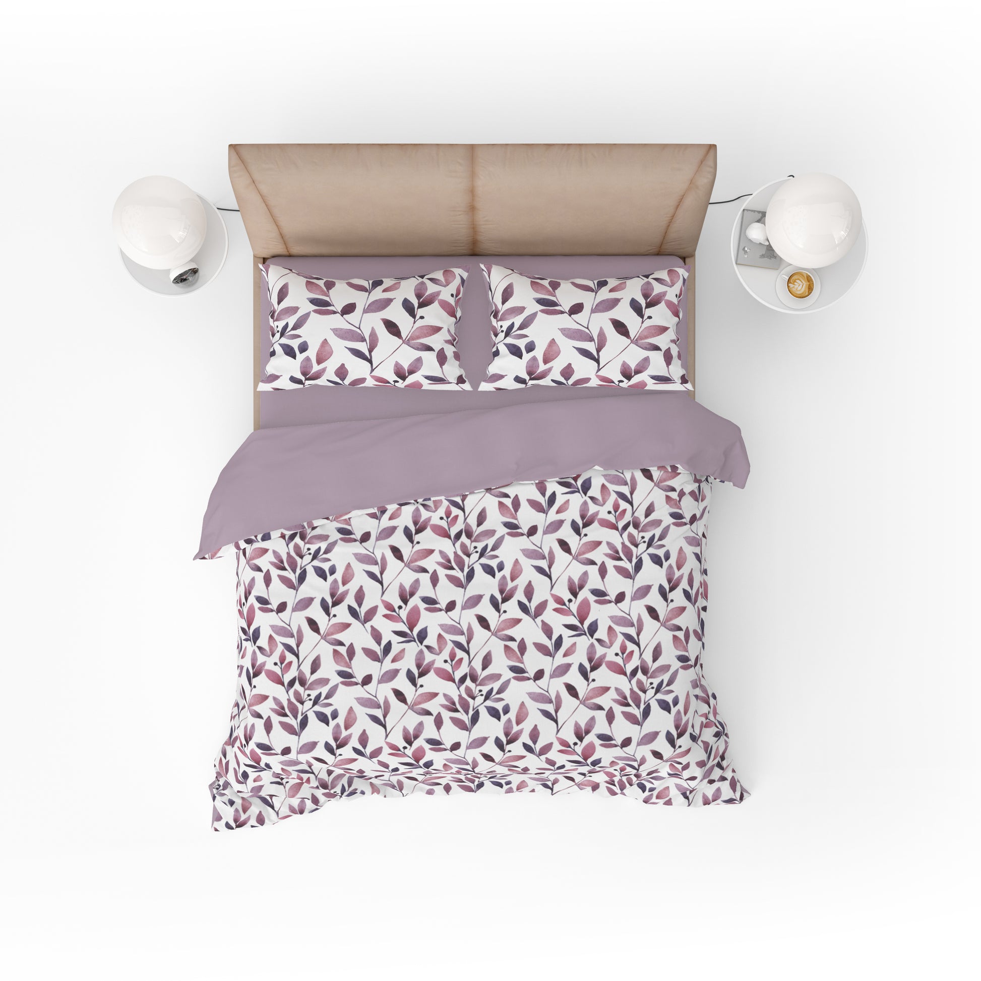 Watercolour Leaf Stem Mauve Quilt Cover Set - Serene Elegance for Your Sleep Haven - Adore India   