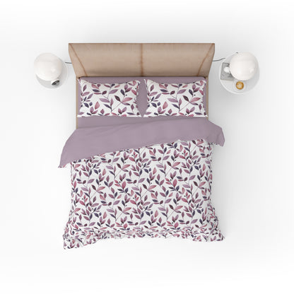 Watercolour Leaf Stem Mauve Quilt Cover Set - Serene Elegance for Your Sleep Haven - Adore India   