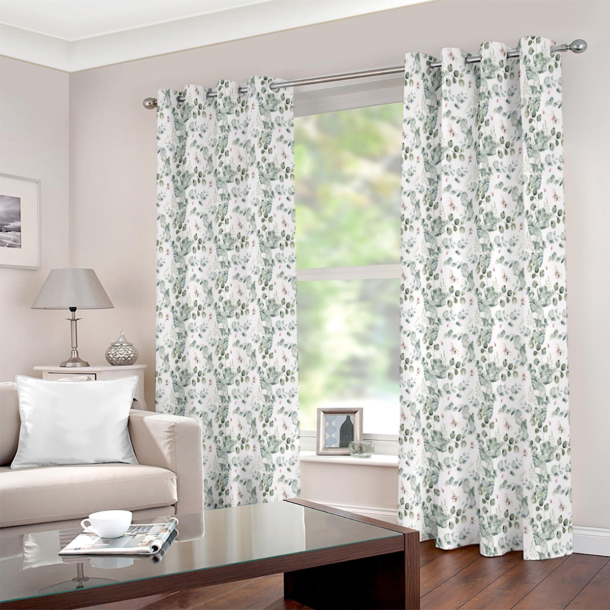 Water Colour Leaf Pastel Green Eyelet Curtain - Adore India   